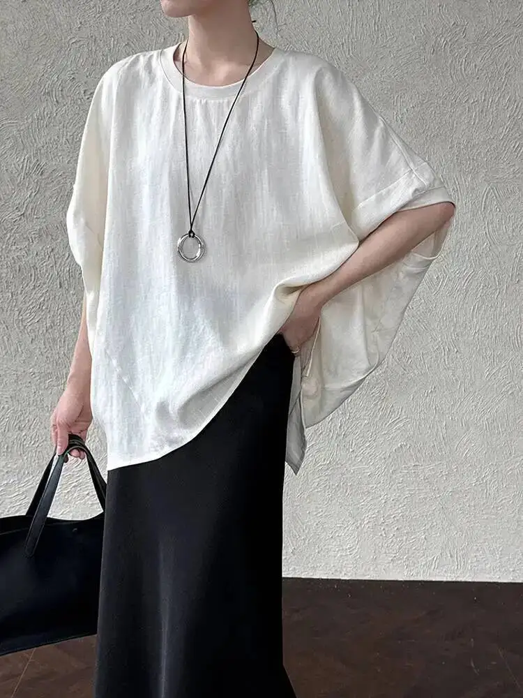 

Women Coffee Brief Big Size Elegant Blouse New Round Neck Half Batwing Sleeve Shirt Fashion Tide Spring Summer