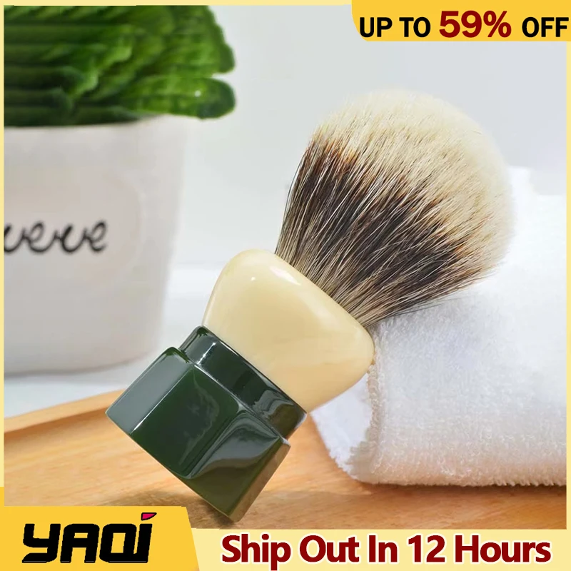 YAQI, 24MM, minimalismo, obsidiana verde, pelo de tejón de dos bandas para hombres, cepillo de afeitar húmedo, herramienta de limpieza facial para hombres maduros, cepillo de afeitar