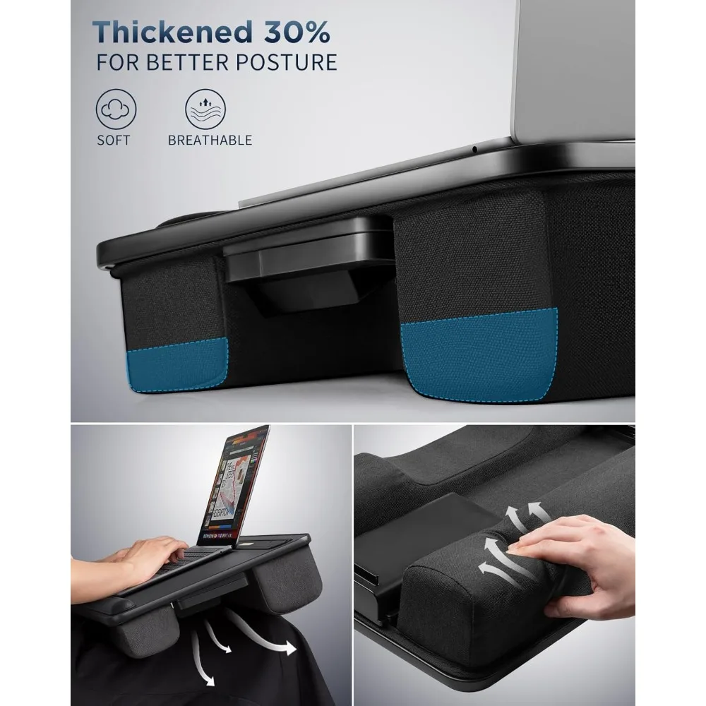 Portable LED Lap Desk with Cushion, Fits 17" Laptops, Adjustable Light & Storage Drawer for Bed/Couch Use