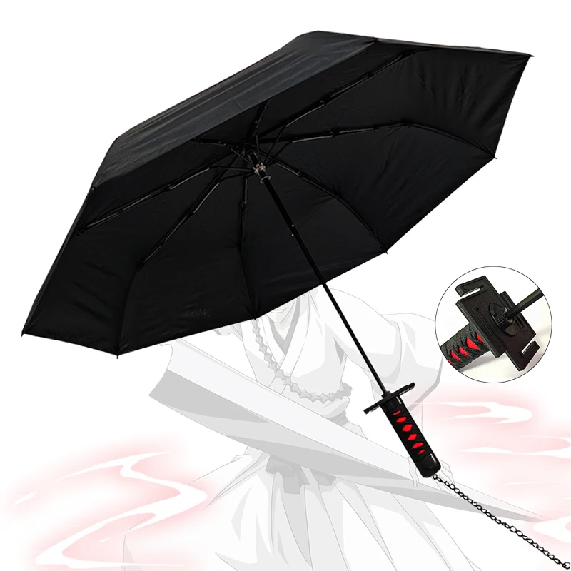 Japanese Anime Bleach Samurai Katana Sword Rain Umbrella Windproof Sunscreen Folding Parasol Kurosaki Ichigo Roronoa Zoro Gift