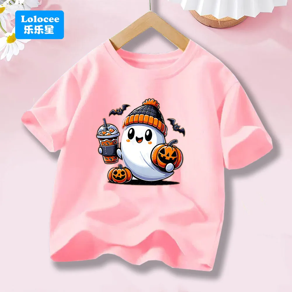 ids Summer Halloween T-shirt Pumpkin Ghost Print Boys Girls Spooky Season Casual Tops Halloween Gifts