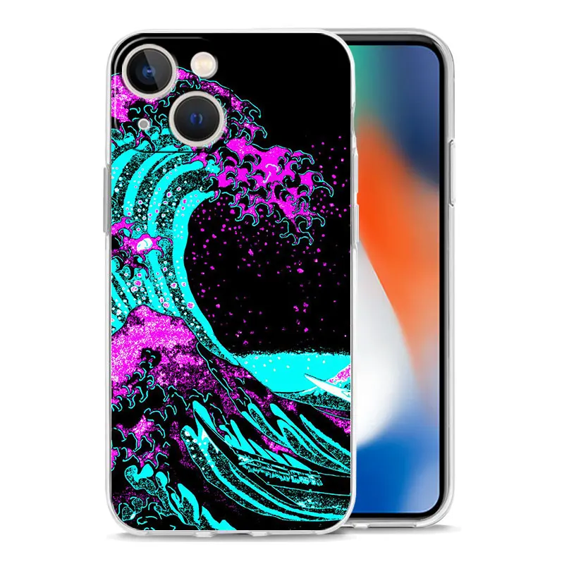 Luksusowe etui na telefon dla iPhone 15 14 13 12 11 Pro Max XS X XR 7 8 Plus przezroczysta, odporna na wstrząsy obudowa Golden Great Wave Kanagawa