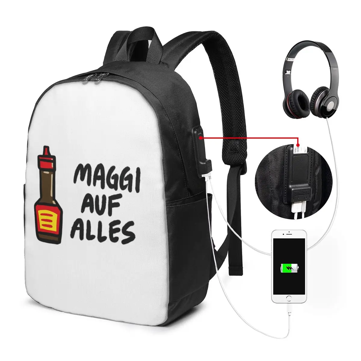 

Maggi Auf Alles (Deutsch) Backpack Travel Notebook Bag Computer College Student School Bag Laptop Shoulder Bags for Men Women