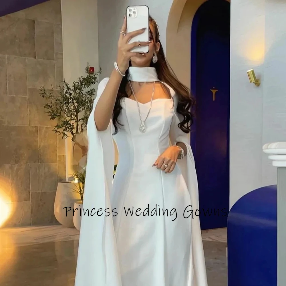 Customized Yipeisha Elegant High Neck Satin Evening Gowns A-Line Long Crepe With Sleeves Prom Dresses Sexy Side Slit Party Dress