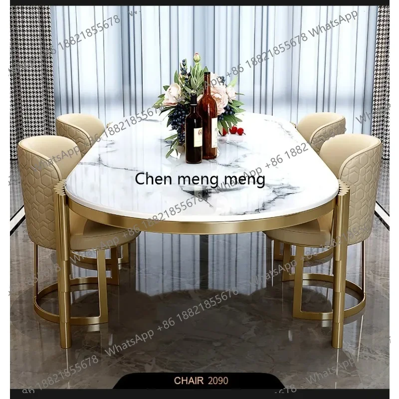 CC178 Ellipses Marble Dining Room Gold Stainless steel Leg Seats 6-8 People Dining Table