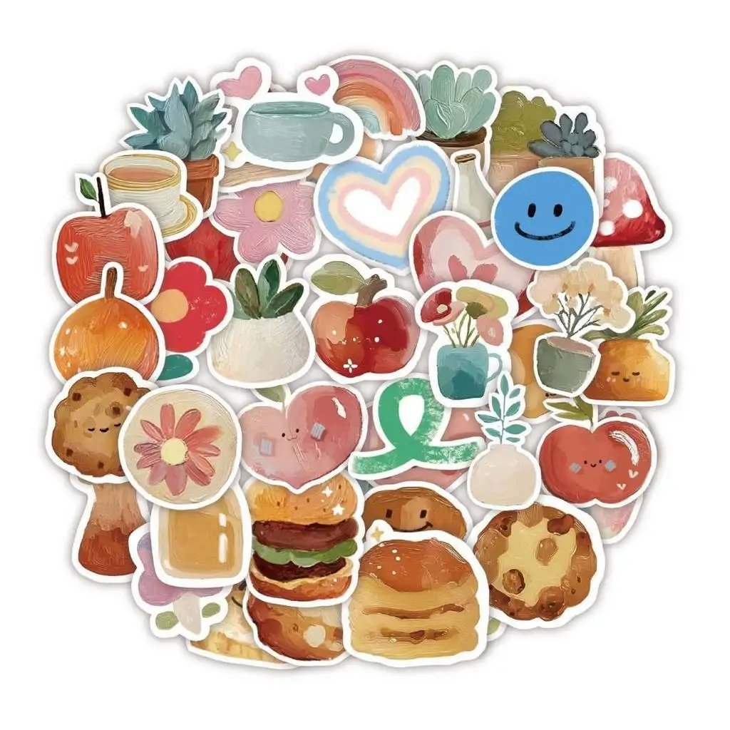 

60Pcs Retro Oil Painting Cartoon Stickers Waterproof Decals for Luggage Laptop Phone Decor Papery Pop Store