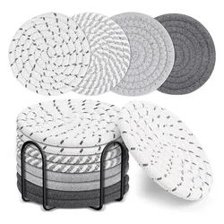 8 Pcs Drink Coasters With Holder, 4 Colors Absorbent Coasters For Drinks, Cotton Woven Coaster Set For Home Decor