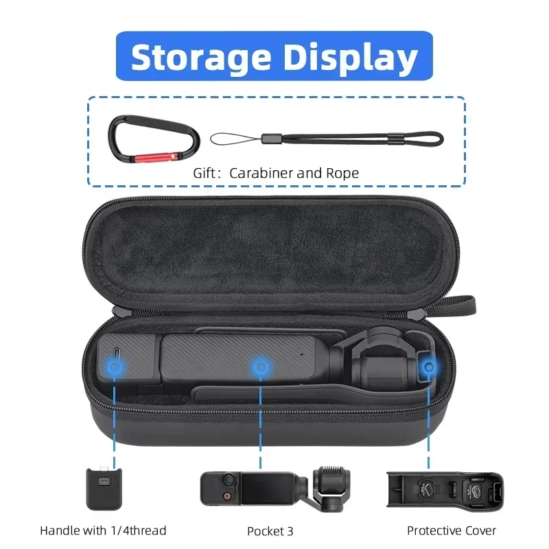 Portable Stroage Bag for DJI Pocket 3 Carrying Case PU Shell Waterproof Handbag with Carabiner Handheld Gimbal Accessories