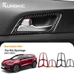 Car Front Rear Door Handle Frame Panel Trim For KIA Sportage 2017 2018 2019 2020 2021 Real Soft Carbon Fiber Sticker