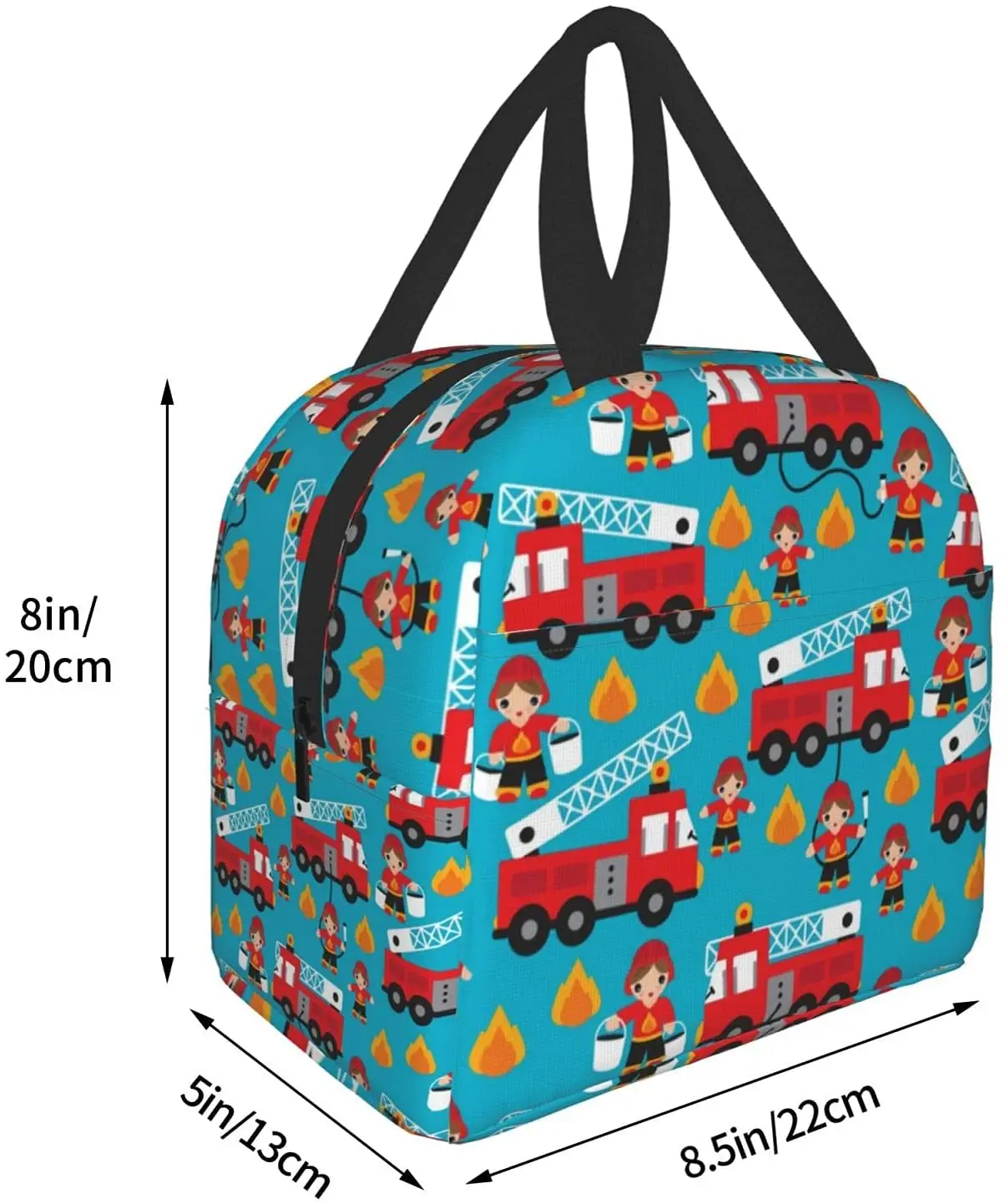 Fire Truck And Hero Boys Car Lunch Bag, Reuseable Lunch Box Durable Thermal Lunch Cooler Pack For Boys Men Women Girls Adults