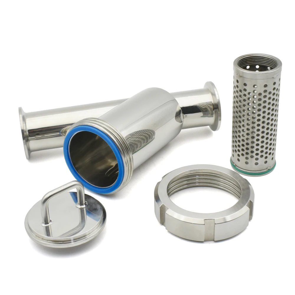 19mm-51mm SS304 Stainless Steel Pipeline Filter Tube Outer Diameter Three Clip 50.5 64mm Sanitary Grade Y-shaped Filter 100 Mesh