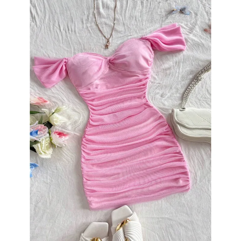 

Women's Mesh Hip Dress Bodycon Dress Cross-Border Fashion T-Shirt Style Other Fabric Fly Sleeve Other Material 100%