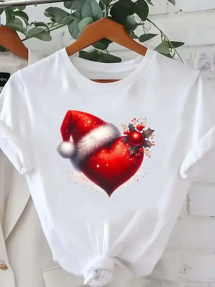 

Dulce tendencia de amor lindo impreso moda ropa de Año Nuevo mujeres ropa de Feliz Navidad Top camisetas vacaciones camiseta