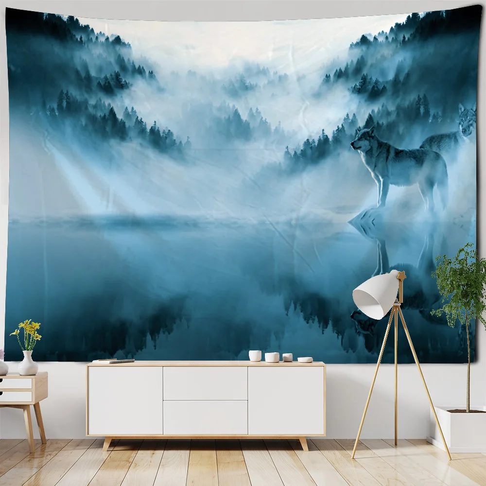 Jungle Wolf Tapestry Wall Hanging Animal Aesthetics Art Decoration Bedroom Living Room Dormitory Background Cloth Poster
