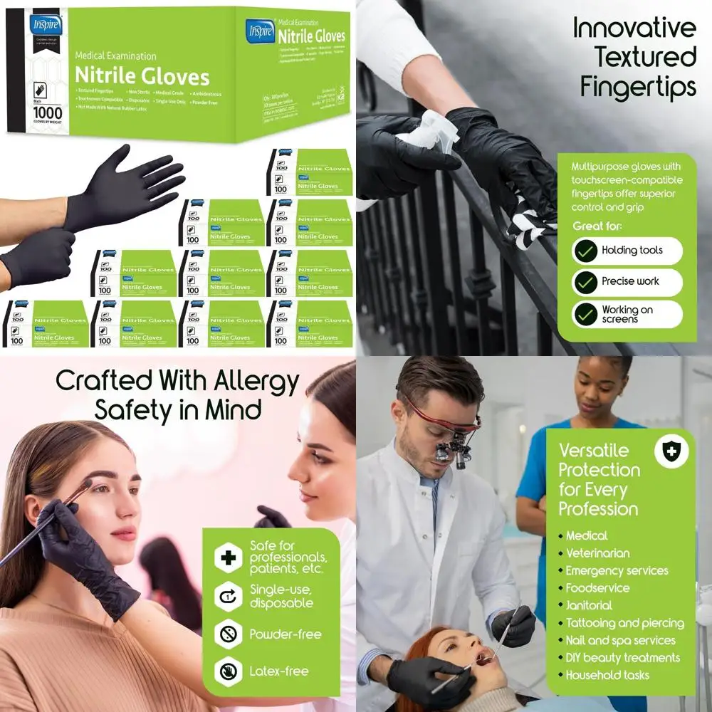 

1000 черных нитриловых перчаток – одноразовые, без латекса, для медицинских целей, приготовления пищи, уборки (размер M)