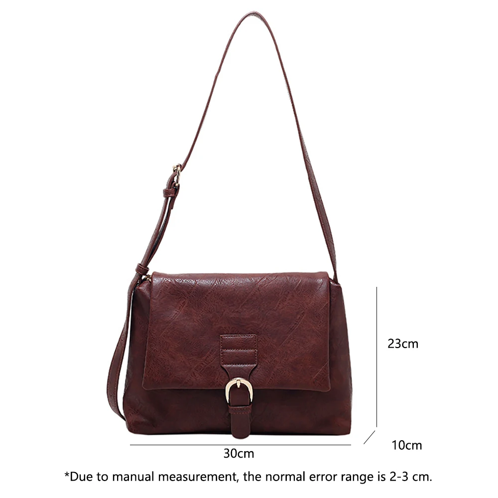 Trendy Vintage Leather Shoulder Bags for Women Korean Style Exquisite Solid Color Crossbody Large Capacity Square Messenger Bag