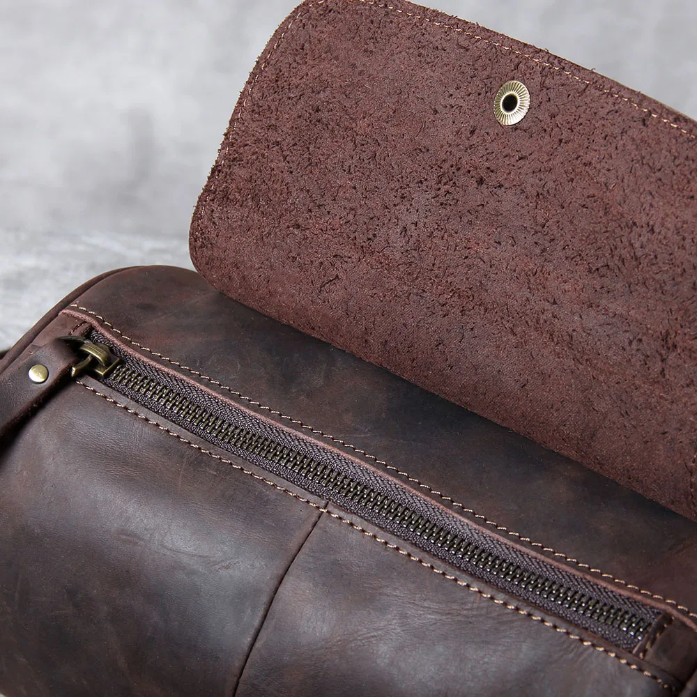 S.WORKER Echtleder Herren Umhängetasche, Bucket Bag, Vollnarbig, Trendige Casual Crossbody-Tasche, Mini-Umhängetasche für Handy & Schlüssel – Detail 19
