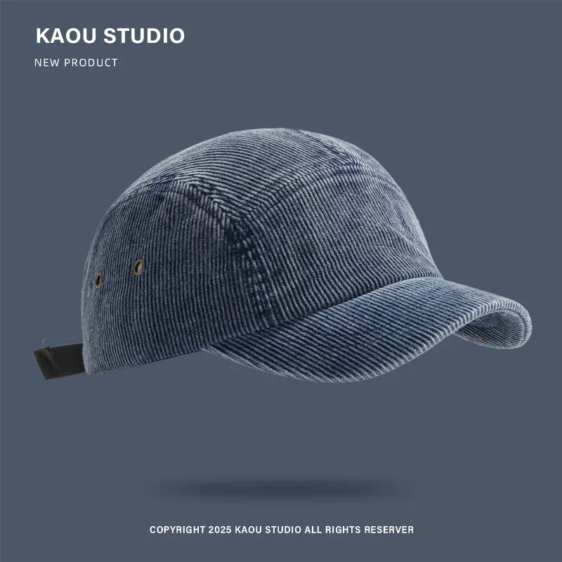 Unisex 5-Panel Corduroy Cap, Solid Color Baseball Hat Japanese Retro Style, Adjustable Casual Hat for Fall Winter
