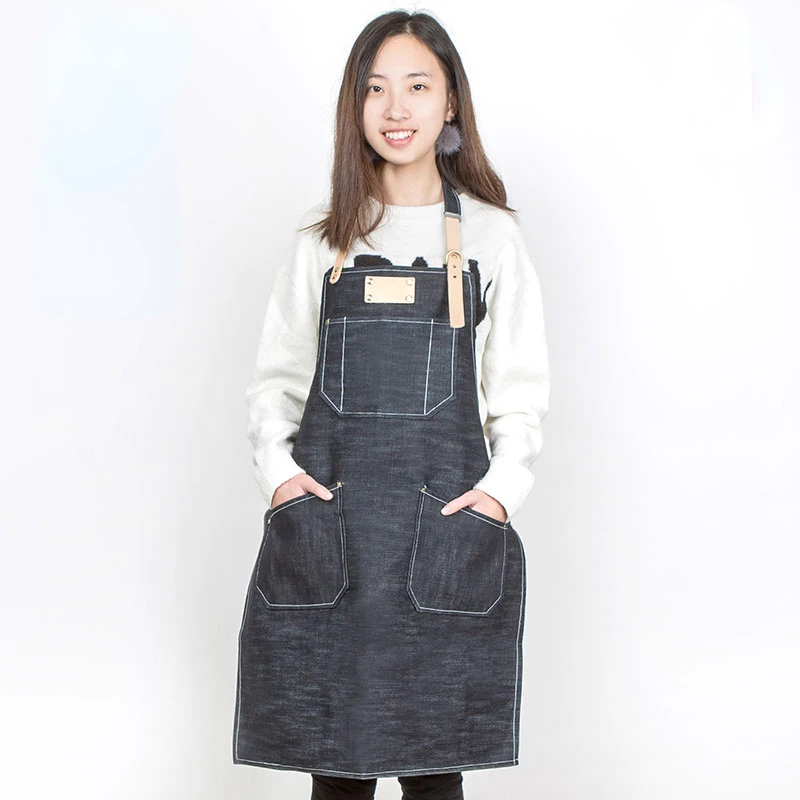 Detachable Neck Denim Apron Work Apron Diy Handmade Leather Goods Stain Resistant Breathable Thickened Cotton Denim Canvas Apron