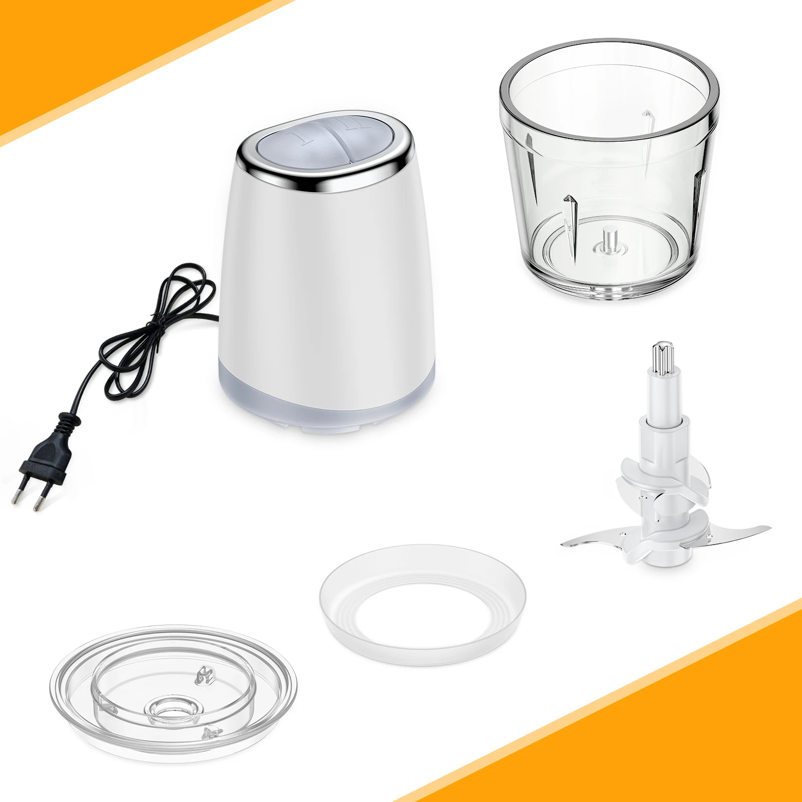 Electric Mini Food Processor, 2.5 Cup Glass Bowl Small Electric Food Chopper for Vegetables Meat Fruits Nuts Puree - 2 Speed Kit