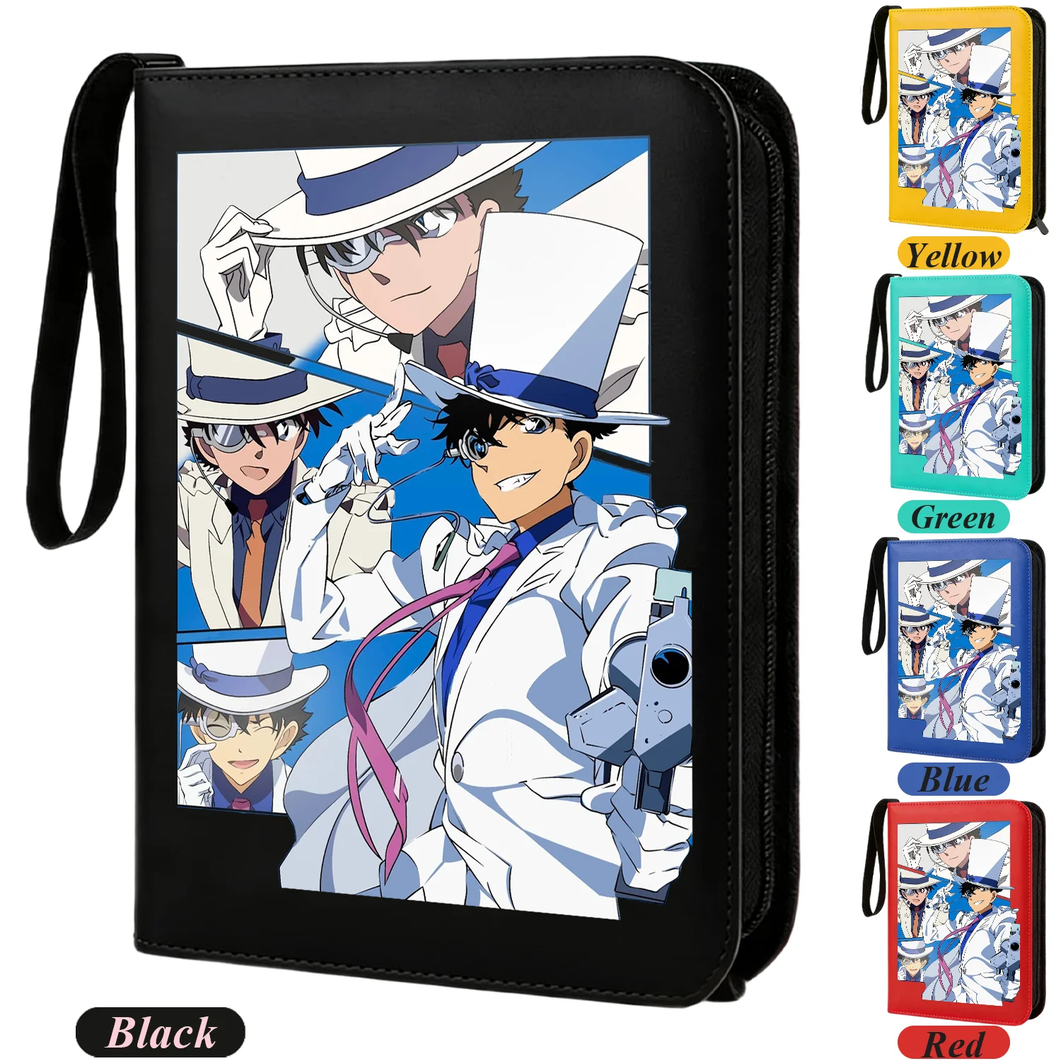 

400pcs Detective Conan Card Album Book Folder 4 Card Slots Kaitou Kid Collections Zipper Double Pocket Zipper Card Binder Holder