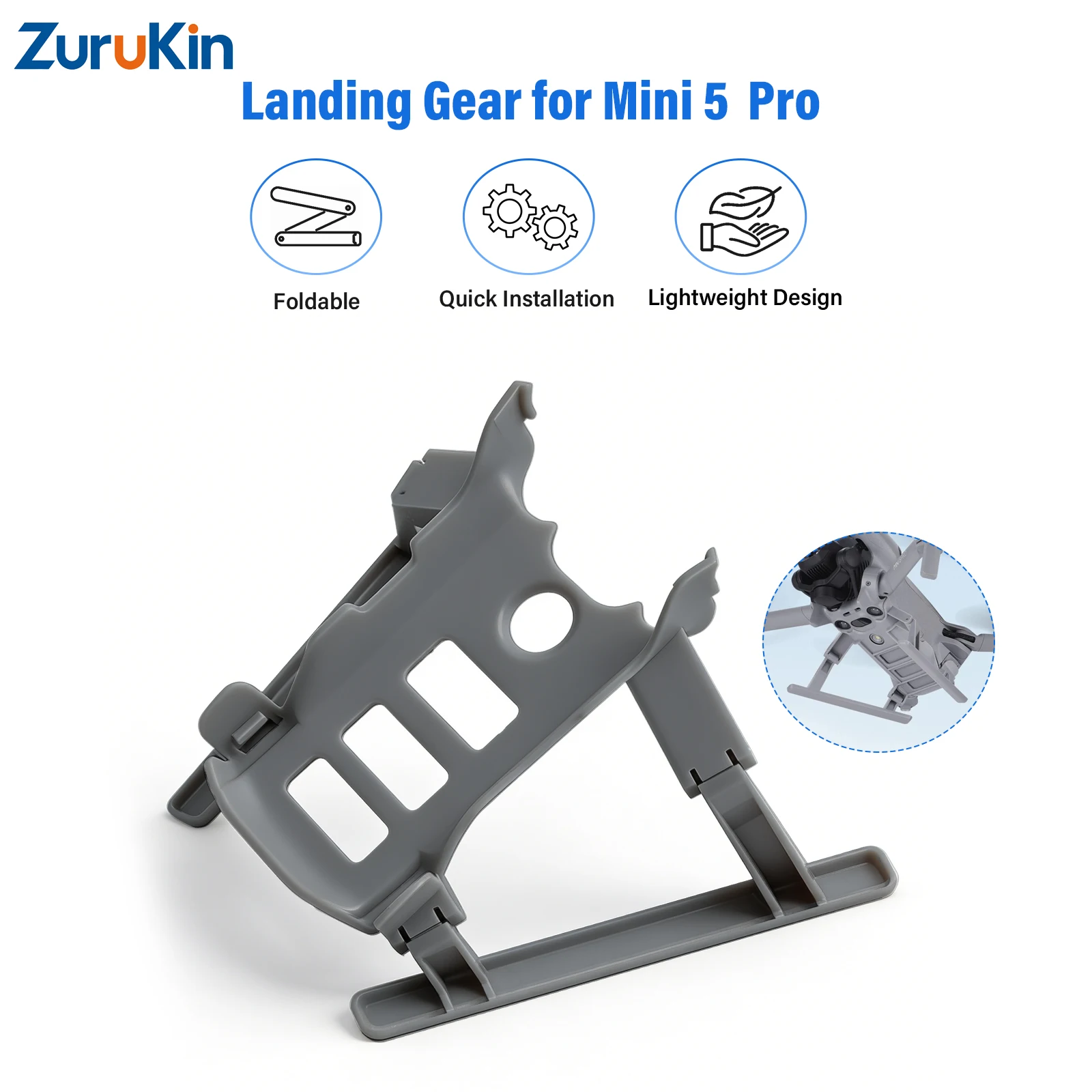ZuruKin Landing Gear for Mini 5 Pro Drone Foldable Ski Lightweight  Feet Elevated Sled Leg Bracket Drone Landing Protector