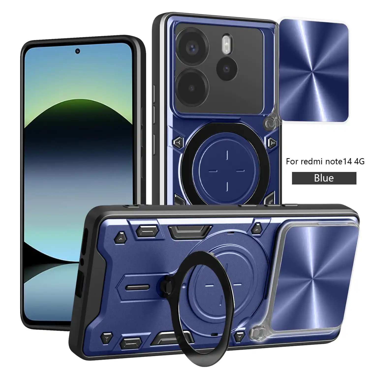 Funda para Xiaomi Redmi Note 14 4G, protección de cámara deslizante magnética Note14Pro 13Pro + Funda con soporte giratorio 360, Funda con anillo de armadura