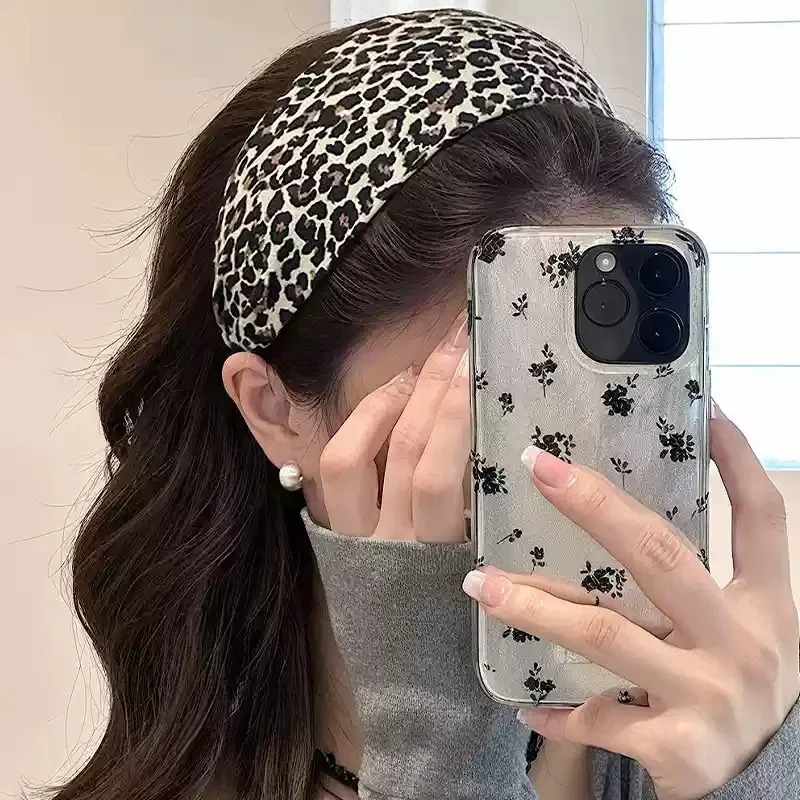 Faixa de cabelo com estampa de leopardo, faixa de cabelo para mulheres, meninas, retrô, faixa de cabelo larga, acessórios de cabelo da moda