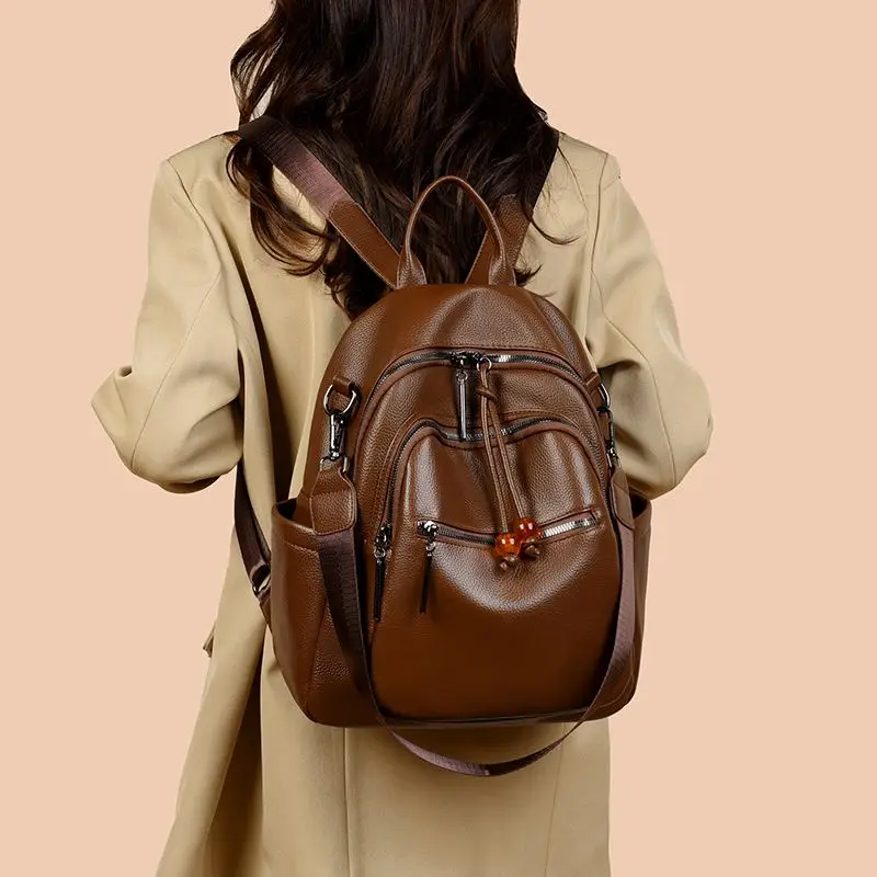 Retro Solid Color Backpack Women Leather Pebble Texture Large Capacity Daypack Ladies Fashion Daily  Commute Mochilas Mujer 2025