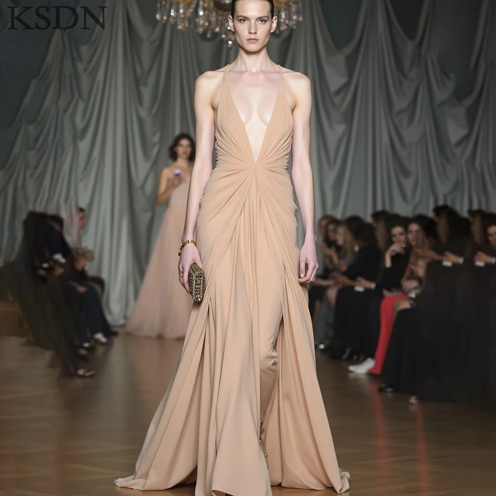 

KSDN сексуальные вечерние платья с глубоким v-образным вырезом на заказ плиссированные платья со шлейфом для особых случаев элегантные женские платья Vestidos