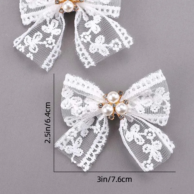Oaoleer-Épingles à cheveux en dentelle avec nœud en perles pour filles, épingle à cheveux en biscuits, jolie broderie de fleurs, coiffure de bébé,