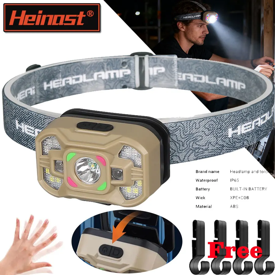 

USB Rechargeable LED Induction Headlamp Portable Light with Built in Battery Fishing Head Torch Adjustable Outdoor Camping Lamp