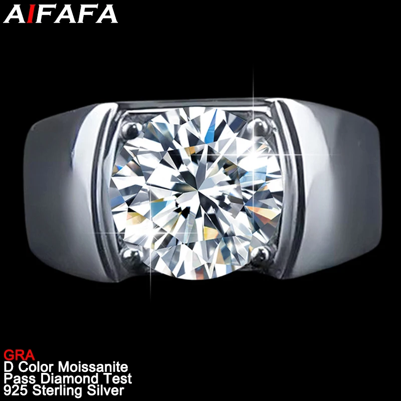 3 Carat Real D Color Moissanite Diamond Rings for Men Stunning s925 Silver Moissanite Finger Ring Plate 18k Fine Jewelry