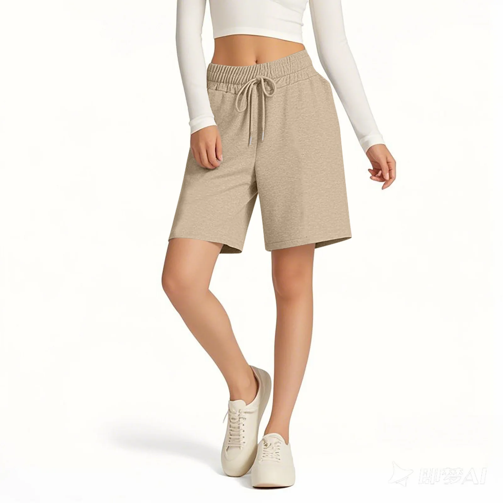 Women's Summer Casual Shorts Drawstring Solid Color Cotton Linen Short Pants Female Loose Straight Jogging Outdoor Streetwear