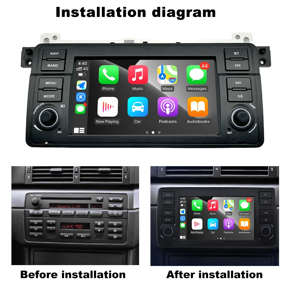 Drahtlose CarPlay Auto Radio Multimedia Video Player Navigation GPS Android Auto für BMW 3er E46 1999-2005 Head Unit Wifi – Detail 5