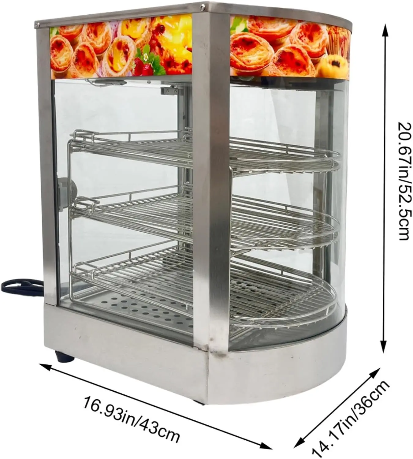 Commercial Food Warmer 3 Tier Countertop Food Display Case, 110V 850W Stainless Steel Pizza Warmer with Temperature Display
