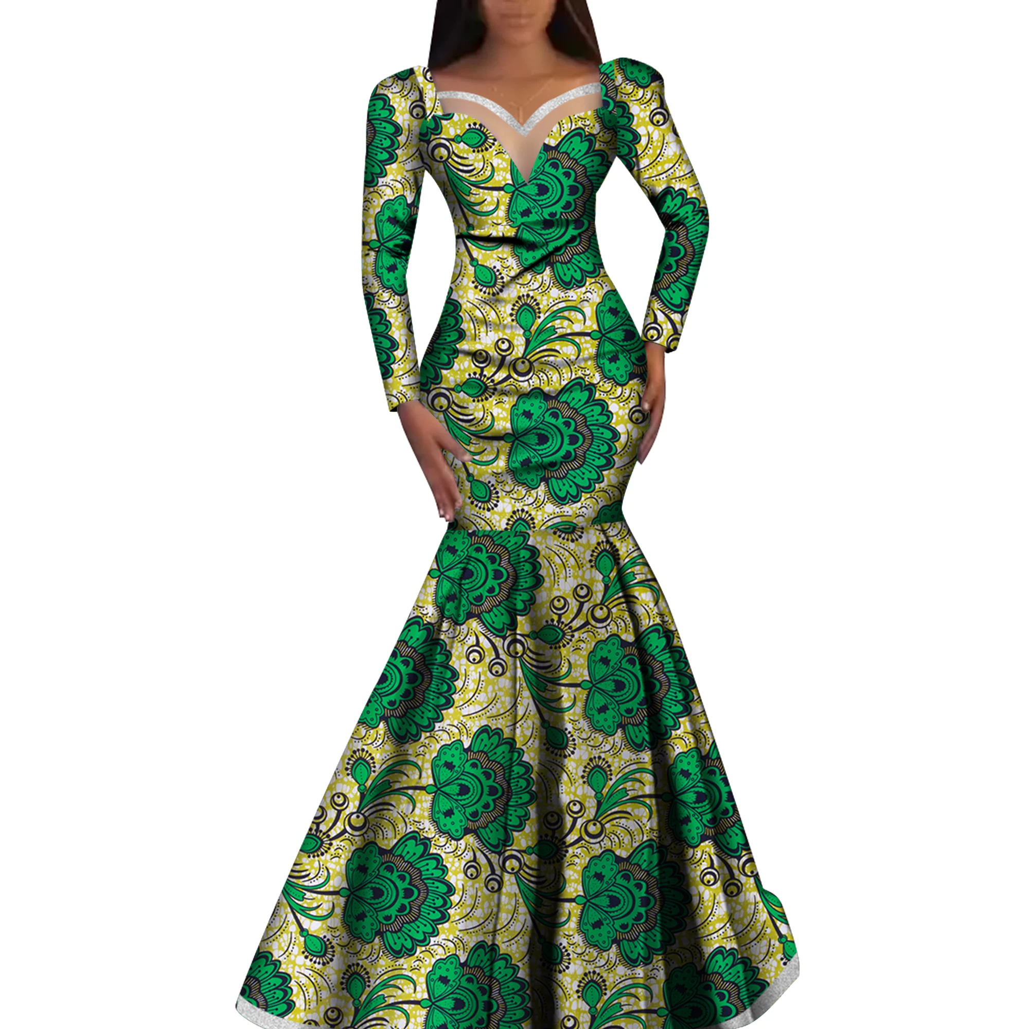 Mode Robe Kleider Ankara Print afrikanische Kleider für Frauen Langarm elegante Dashiki Hochzeit Falten rock Kleider wy1058