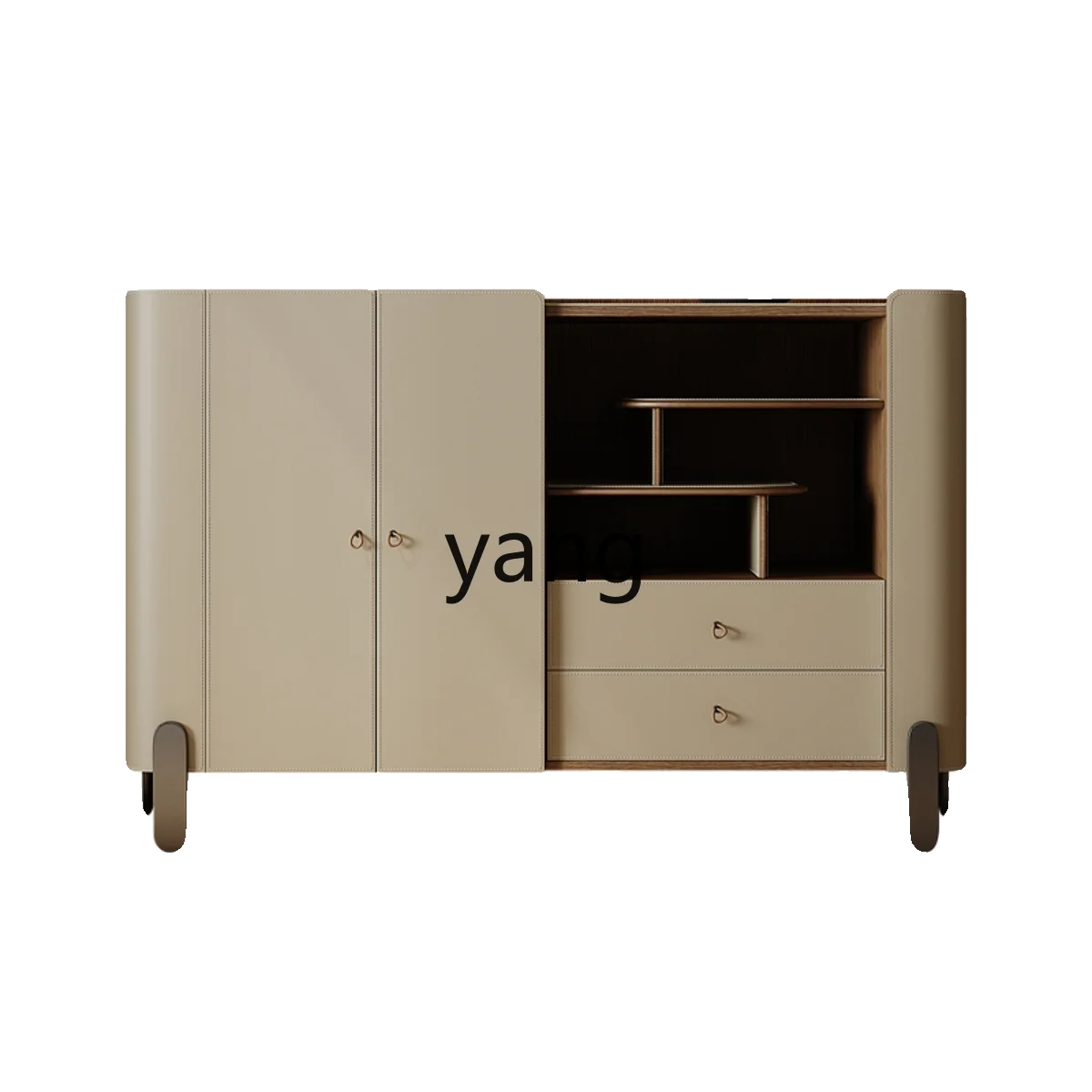 

LMM solid wood saddle leather dining side cabinet minimalist small apartment household wall integrated home storage cabinet