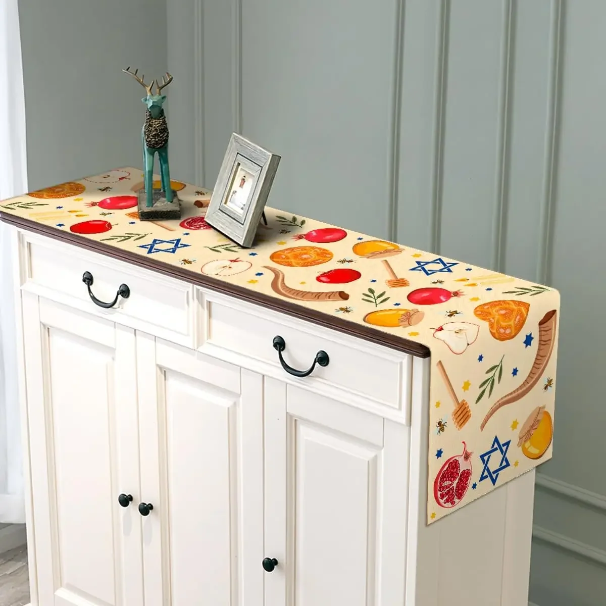 Rosh Hashanah Jewish Holiday Party Decor Reusable Jewish New Year Shana Tova Kitchen Dining Table Runner Shana Tova Decorations