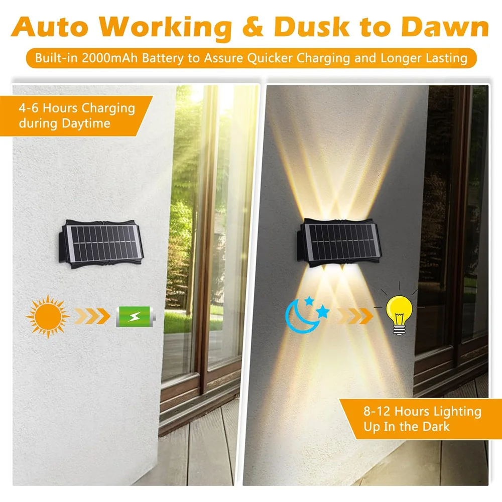 Imagem -02 - Outdoor Solar Wall Washer Led Light Impermeável para Cima e para Baixo Iluminação Luminosa Varanda Jardim Luzes de Decoração