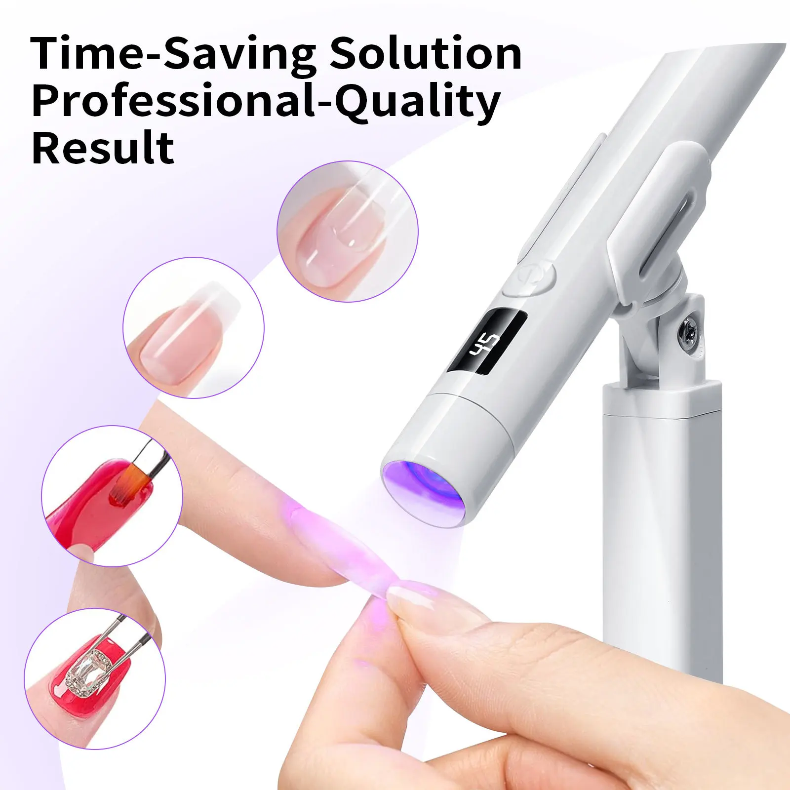 Mini Nail Art UV LED Light Rechargeable with Display Portable Nail Dryer Upright UV Lamp for Professional Nail Art Removable
