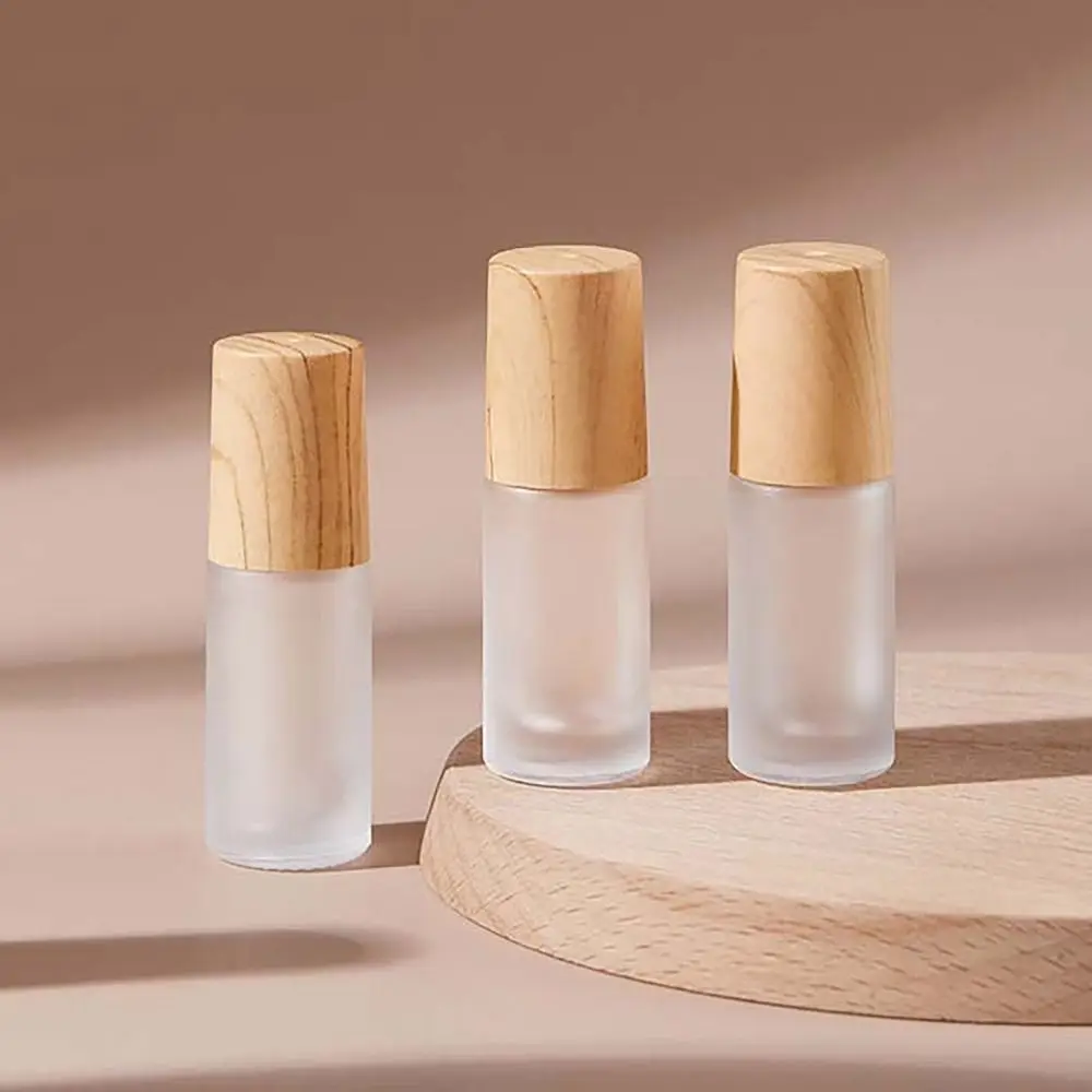 5/10 ml Lege Fles Matglas Roll op Stalen Bal Essentiële Olie Flesjes Houtnerf Cover Roller Ball massager Parfum Olie Crème