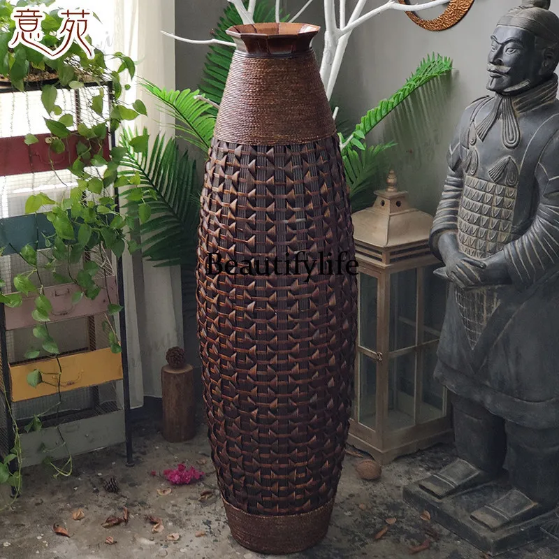 Extra large bamboo vase lobby high-end decoration Chinese living room domineering decoration