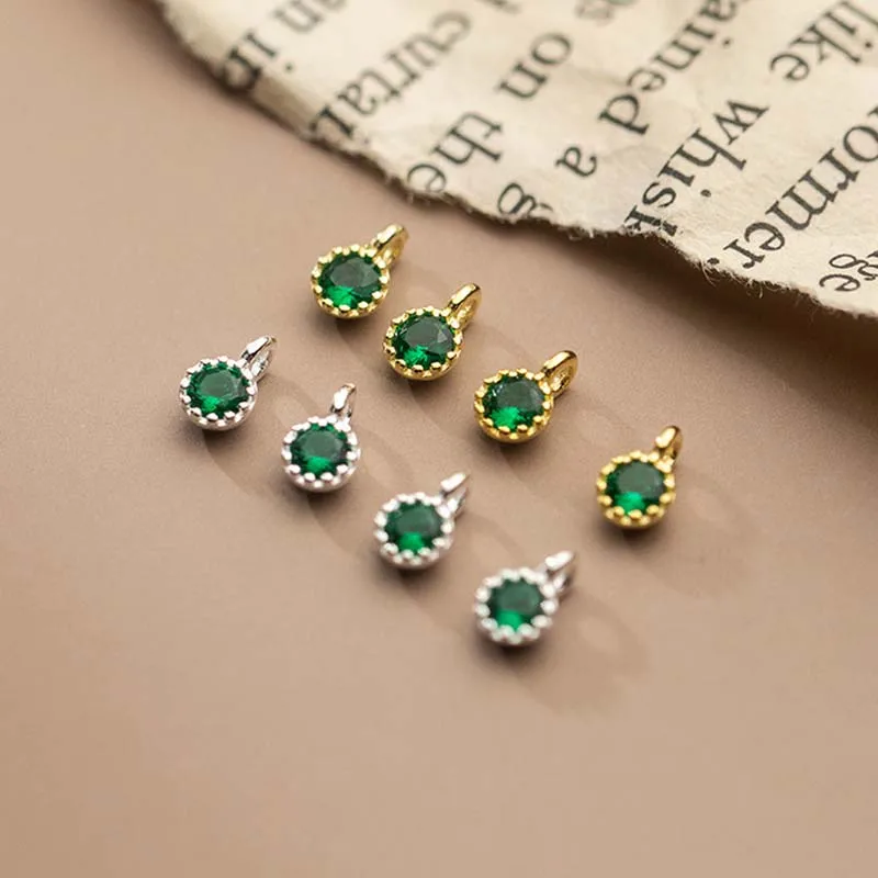 2pcs Genuine Real Pure 925 Sterling Silver Pendants Colorful Cubic Zircon Round Suspension DIY Jewelry Making Findings