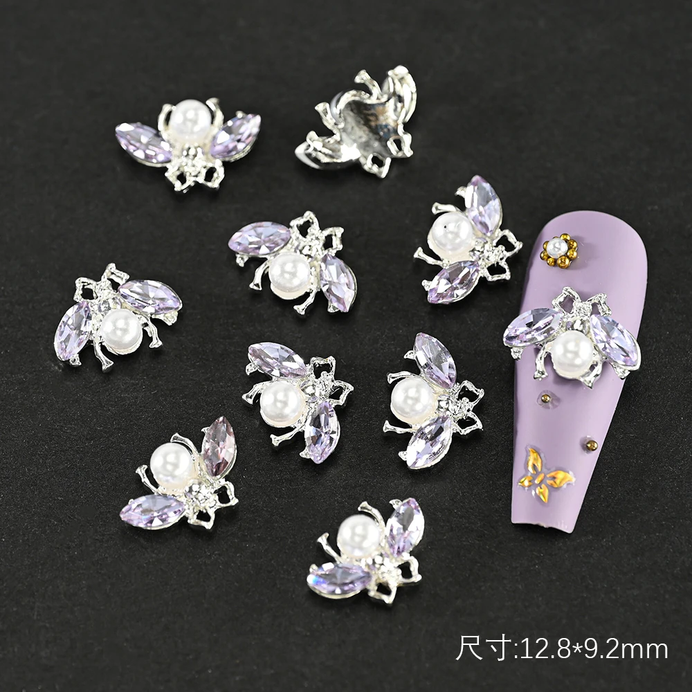10 Teile/los Vintage Strass Nagel Charms 3D Emaille Biene Spinne Bär Metall Legierung Kristall Schmuck Maniküre DIY Nail art Dekorationen – Detail 6