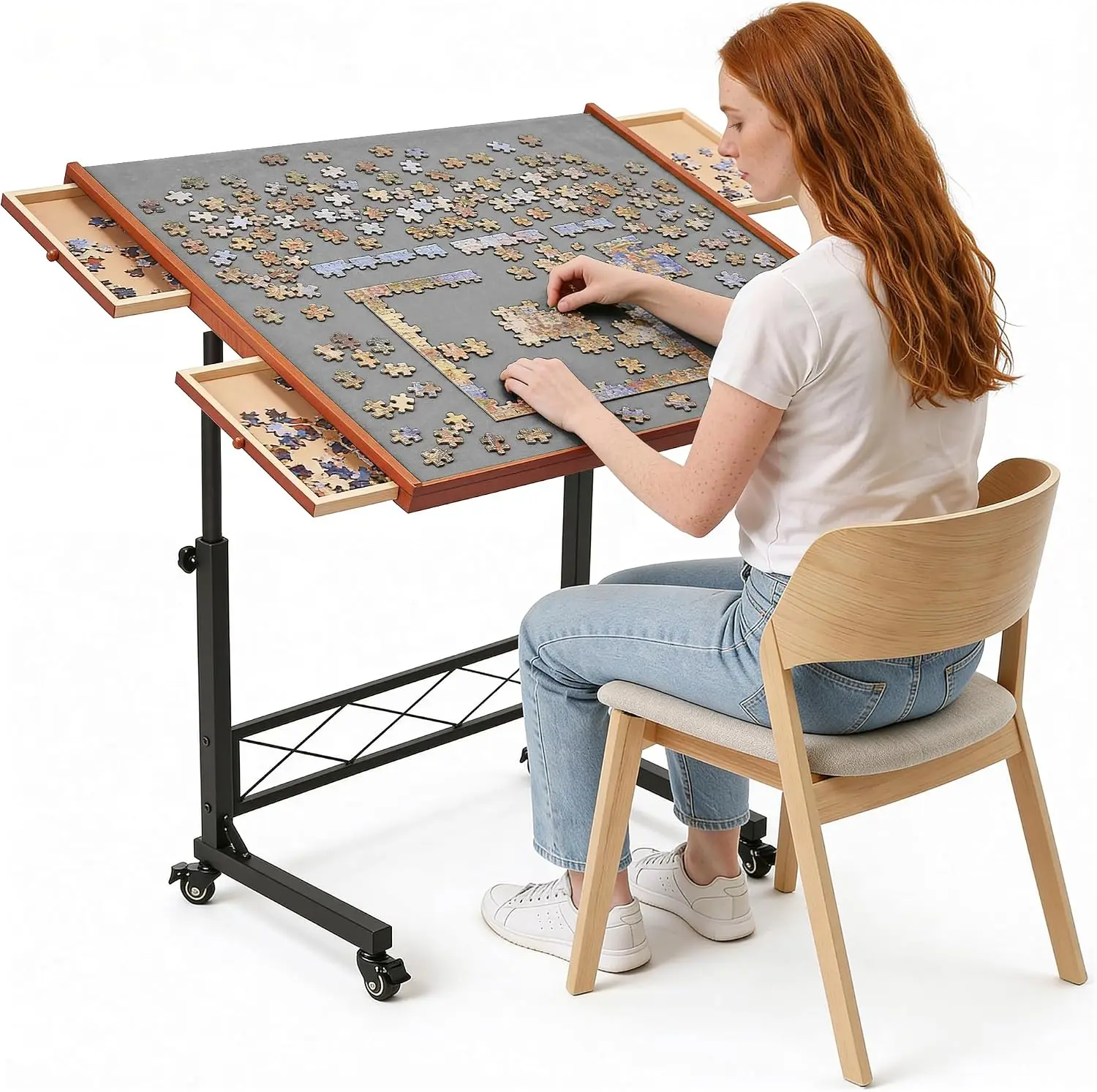 JoyBerri Jigsaw Puzzle Table with Drawers – Adjustable Height, All Ages