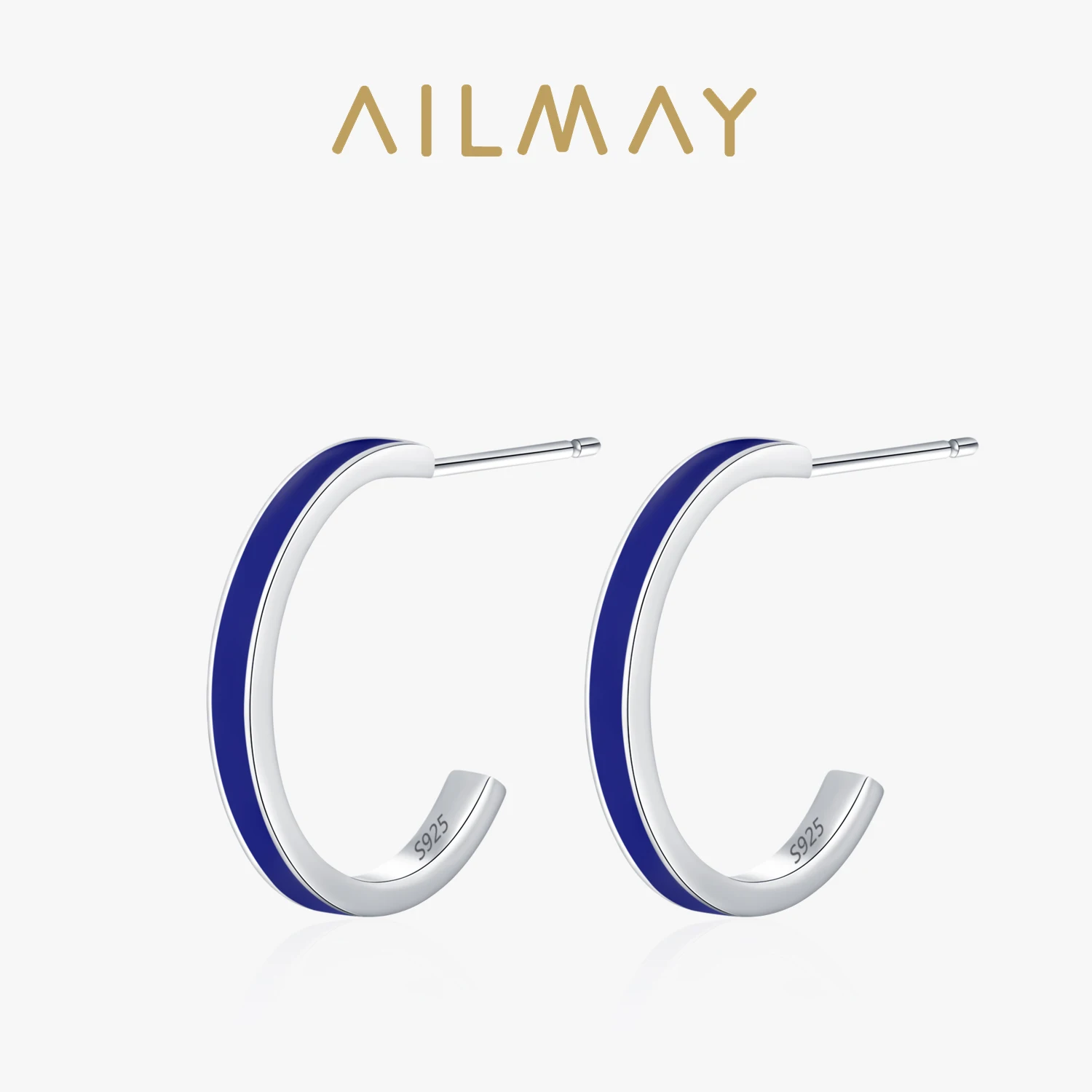 

Ailmay 925 Sterling Silver Vintage Blue Enamel Letter C Circle Shape Stud Earrings for Women Fashion Jewelry Gift