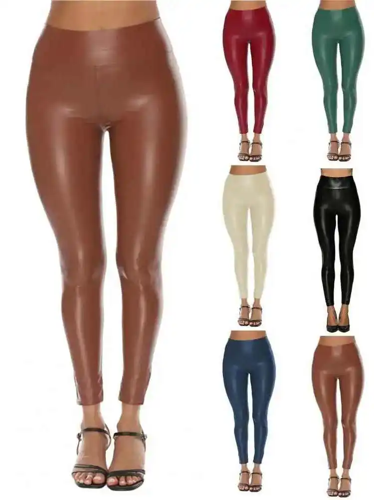 

Женские кожаные леггинсы с высокой талией, светоотражающие, в уличном стиле, свободные хлопковые брюки-клеш со средней/высокой талией