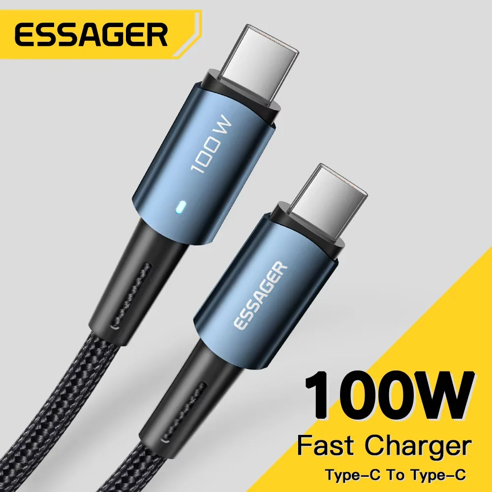 Essager USB C para USB C Cabo PD100W 60W Carga Rápida Cabo de Carregamento de Celular Fio Para Xiaomi Samsung Huawei Macbook iPad