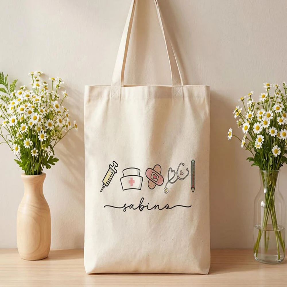 Durable Nurse Tote Bag Personalized Cute Custom Name Canvas Nurse Tote Bag Nursing School Gift Practical Travel Carry Bag